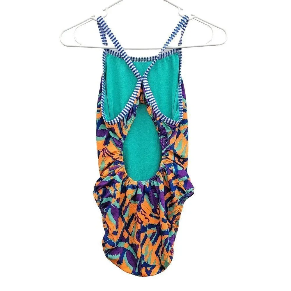 Dolphin Uglies V-2 Back One Piece Swimsuit Women Small Orange Teal Purple‎
